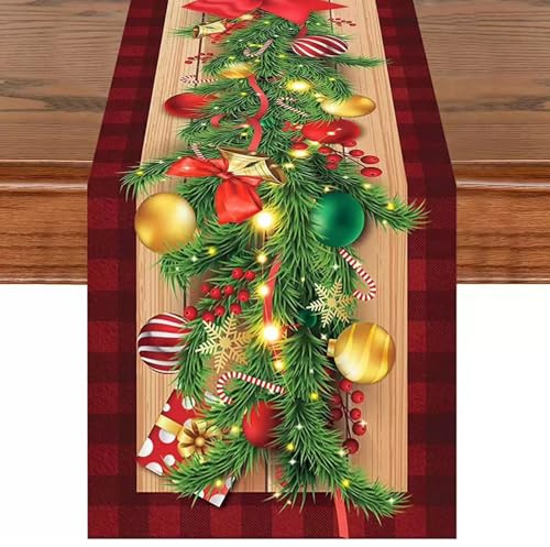 Christmas Table Runner,Christmas Decorations for Home Party,Xmas Tree,Sweets and Bells Table Cloth for Xmas Table Decorations,33*183cm
