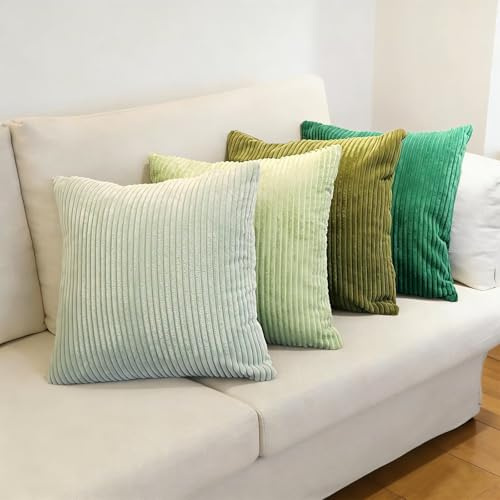 Longing Home Kissenbezug 40x40 Grün Serie, Kordsamt Dekokissen 4er Set | Kissenbezüge, Sofakissen, Dekokissenbezug, Kissenhülle deko, Weiche für Dekorative Sofa Schlafzimmer Wohnzimmer Balkon Kinder