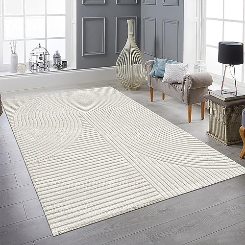 Teppich-Traum Teppich Hoch-Tief-Effekt Bogenmuster Creme 300x400 cm | Zeitlos, elegant, weich, pflegeleicht, fußbodenheizungsgeeignet, Wohnzimmer, Schlafzimmer, Flur