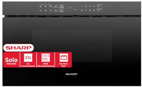 SHARP RINDS333FB SCHUBLADEN - Mikrowelle 33 L Flat-Table – 900 W, 11 Leistungsstufen, 26 Automatikprogramme, Sensorfunktionen, Einbau-Mikrowelle, schwarz