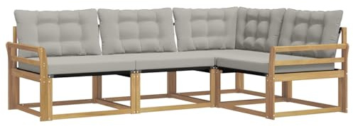 vidaXL Outdoor-Sofagarnitur mit Kissen 4 pcs Weiß und Hellgrau, Garten Loungeset, modernes Outdoor Sofa, langlebige Möbel, stylische Terassen-Sitzgelegenheiten, ideal zum Entspannen