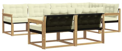 vidaXL Outdoor-Sofagarnitur mit Kissen 7 pcs Weiß und Creme, Garten-Sofa, modernes Outdoor-Möbel, strapazierfähige Lounge, Sitzgruppe für Terrasse und Komfort