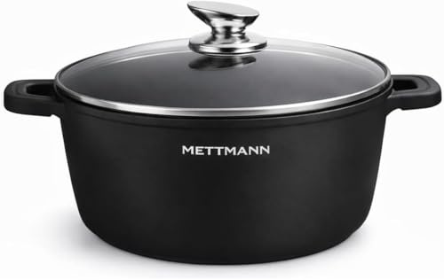 Marmite Faitout - Fonte d'Aluminium - Revêtement Céramique Type Pierre - Couvercle en Verre - Tous Feux dont Induction - Sans PFOA (20cm)