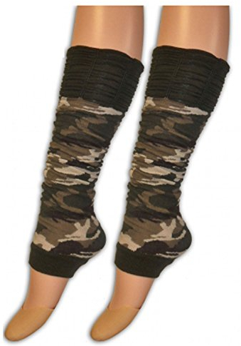 Crazy Chick Ladies Army Camouflage Leg warmers - Khaki Green Rib - One Size