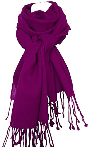 nella-mode XXL Wollschal (205x70 cm inkl Fransen); Feiner & weicher unifarbener Schal Tuch Stola aus 100% Wolle Damenschal in vielen Farben zur Auswahl (Lila)