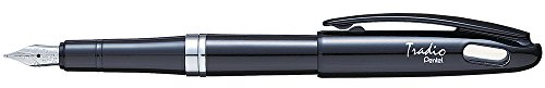 Pentel TRF94A-C Tradio Füllfederhalter Black and White Edition mit hochwertiger Iridium-Feder Gehäuse, hochglanz, schwarz/blau