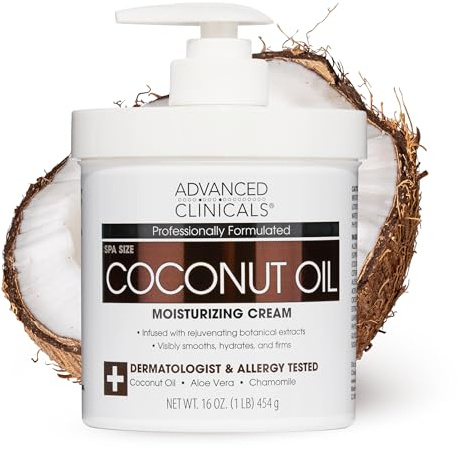 Advanced Clinicals Coconut Oil Body Cream For Women & Men | Hydrating Coconut Lotion For Extremely Dry Skin | Visible Anti Aging Body Butter Skin Care Balm Moisturizer For Hand, Heel, Feet, 16 Ounce