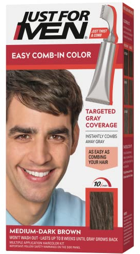 Just For Men Easy Comb-In Color Mens Hair Dye, Easy No Mix Application with Comb Applicator - Medium-Dark Brown, A-40, Pack of 1