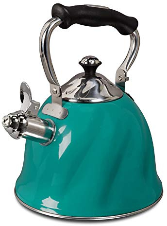 Mr. Coffee 92114.01 Alderton 2.3 Quart Stainless Steel Whistling Tea Kettle, Green