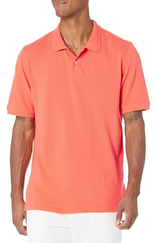 Amazon Essentials Men's Regular-Fit Cotton Pique Polo Shirt (Available in Big and Tall), Coral Orange, L