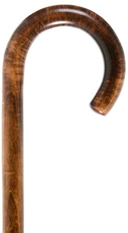 Maple Wood Crook Handle Walking Stick Cane with a Scorched and Polished Finish