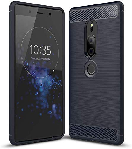 König Design Handyhülle kompatibel mit Sony Xperia XZ2 Premium Silikon Case Hülle Sturzsichere Back-Cover Handyhülle - Carbon - Blau