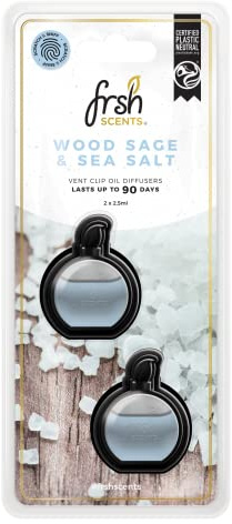 FRSH Scents FR9125 Wood Sage & Sea Salt x2 Mini Vent Clip Deluxe Diffuser Air Freshener - Lifespan of Upto 90 Days - Ideal for Any Sized Car Vent