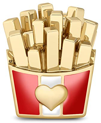 GNOCE Pommes Frites Bead Charms 925 Sterling Silber vergoldet Rot und Weiß Emaille Fast Charms Fit für Armbänder/Halskette Geschenk für Fast Food Liebhaber