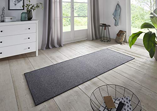 Hanse Home BT Carpet Bouclé Läufer – Küchenläufer rutschfest Teppichläufer Flachgewebe Kurzflor Teppich Küchenteppich für Flur, Küche, Wohnzimmer, Badezimmer, Bad – Anthrazit, 80x150cm