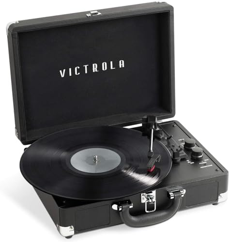 Victrola Journey+ Bluetooth Suitcase Record Player – Built-In Speakers, 33-1/3, 45 & 78 RPM Vinyl Record Player, RCA Out, Headphone Jack, Wireless Streaming (Black)