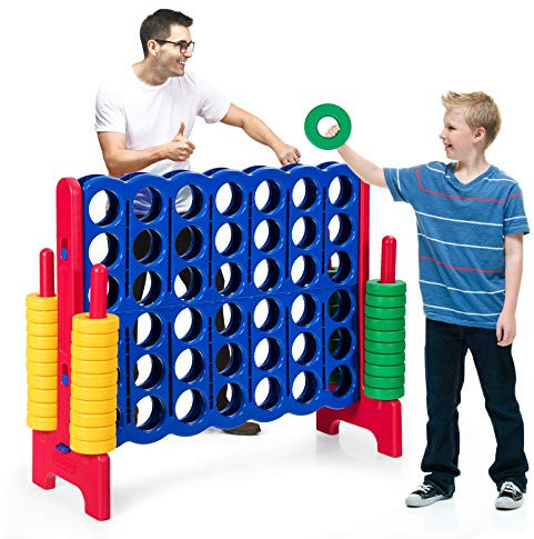 RELAX4LIFE Vier-Gewinnt Spiel, 4 in Line mit 42 Jumbo-Ringen und Schieberegler zum schnellen Neustart, Spiel für Erwachsene und Kinder, Strategiespiel Gesellschaftsspiel für Outdoor (Rot)