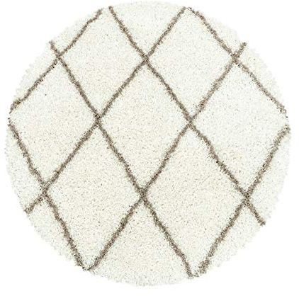 Carpetsale24 Hochflor Läufer Teppich Creme 80x150 cm Rauten Design Flauschiger und Weich Langflor Skandinavischer Stil Shaggy Kleiner Teppich