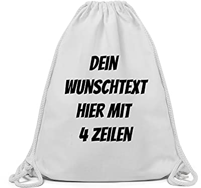 GERLINOVA Schöner Turnbeutel mit Wunschtext, Sporttasche, Rucksack zum Selbst bedrucken Weiß