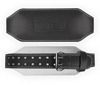 Gorilla Wear - 6 Inch Padded Leather Lifting Belt - Schwarz/Schwarz - Bodybuilding Krafttraining Gym Training Gewichtheben Unterstützung Stabilisierung mit Logos für Sport aus Leder, XXL-3XL