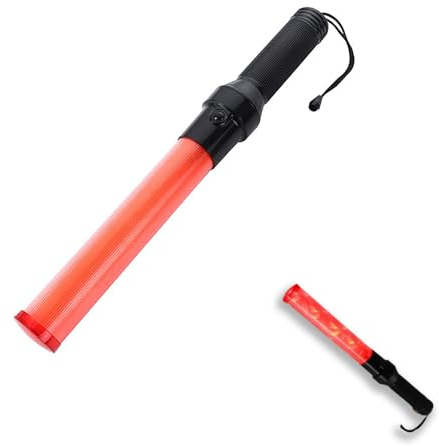 Telituny Traffic Baton Light, 16 Zoll LED Leuchtstab Zur Verkehrsregelung, Signal Verkehrsstab Rot Verkehrs Stabtaschenlampe Signalstab Verkehrsstock mit 2 Leuchtmuster Zum Parken, Autoleiten