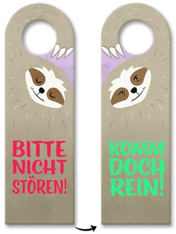 Türhänger 10er Set mit süßem Faultier - Bitte nicht stören oder Komm doch rein für Kinder vor das Kinderzimmer damit Eltern nicht stören mit niedlichem Faultier und drehbarem
