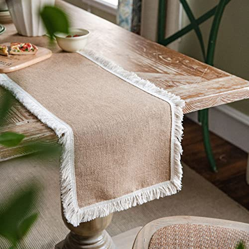 Ricemru Jute Tischläufer 30cm,Tischläufer Landhausstil Vintage mit Quasten,Tischläufer Hochzeit Boho Natur Läufer Tischband Tischdekoration für Kaffee Party,30x220