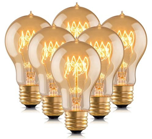 runquiz Warm Incandescent Light Bulbs 60 Watt,A19/A60 Vintage Style Edison Bulbs E26,Soft Yellow Light Bulbs,Amber Bulbs,Retro Light Bulb Old Fashioned,Halogen Dimmable Edison Bulb Squirrel Cage