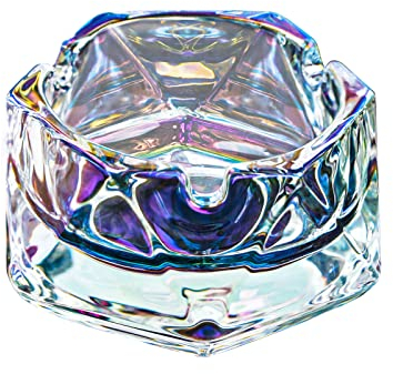 Sechseckiger Kristallglas-Aschenbecher, winddicht, Tischplatte, für Zigaretten, Aschenbecher für Restaurant, Zuhause, Büro, Hotel, Innen- und Außenbereich, Dekoration (mehrfarbig)