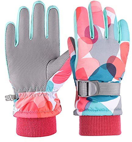Vivi Idee Kinder Ski Handschuhe Winterhandschuhe Wintersport Snowboard Skifahren Wasserdicht Winddicht Unisex für Junge mädchen 6-13 Jahre (L 9-13 Jahre alt, Rosa)