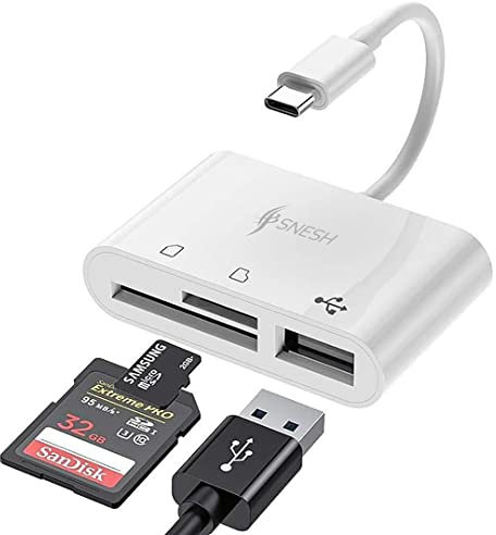SNESH 3-in-1 Type C to SD Card Adapter - Micro SD Card Reader, USB C to SD Card Reader, USB-C Compatible Camera Connection Kit