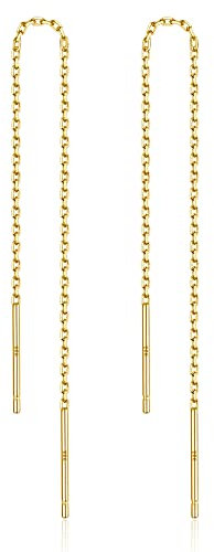 LINGBG JEWELRY 1 Paar Einfädler Ohrringe 925 Sterling Silber Lange Kette Ohrringe 4.11'' Bar Wrap Einfädler Tropfen Ohrringe für Frauen Leichtgewicht Minimalistischen Schmuck