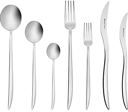 Karaca Amour 84 Teiliges Elegance Besteck Set mit Box für 12 Personen, Stahl, 12 Stück Menügabeln, 12 Esslöffel, 12 Tafelmesser,12 Dessertgabeln, 12 Dessertlöffel
