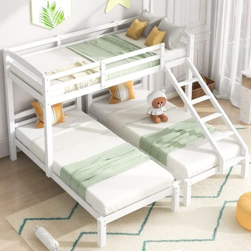 ZYLOYAL10 Etagenbett mit Seitenleiter für Kinder und Jugendliche, 90 x 190 cm, 90 x 200 cm, Weiß