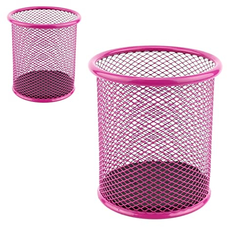LEVIATAN- 2 Stück - Metall Stifteköcher | Stiftehalter rund aus Drahtmetall | Mesh Multifunktions Becher für Kugelschreiber Ø91 mm Rosa