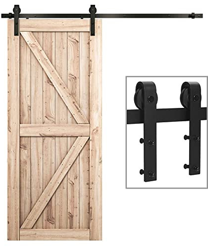 ETIASQSA 183CM/6FT Herraje Para Puerta Corredera Kit Para Puerta Corredera Armario Puertas de Madera Pesada Negro I-Forma