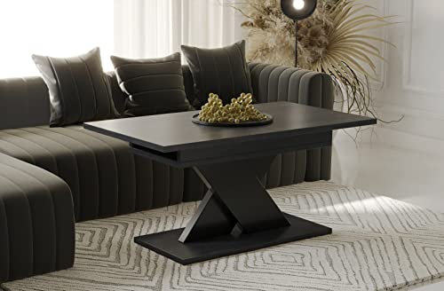 Endo-Moebel Couchtisch Ilo 110-140 cm Esstisch erweiterbar Akzentstreifen in Schwarz Wohnzimmertisch (Beton Dunkel)