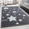 Teppium Kinderteppich für Jungen und Mädchen Sterne Muster 200x300 (200x290 cm) Grau - Kurzflor Waschbarer Teppich Extra Weich und Antiallergen - Teppich für Kinderzimmer, Babyzimmer und Spielzimmer