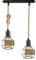 DC VOLTAGE Retro 2 Head Ceiling Pendant Light Metal Hemp Rope Covered Bird Cage Lampshade with Adjustable Cable Bulbs Rectangle Canopy Lamp for Dining Room Hallway Restaurant Cafe Bedroom Kitchen