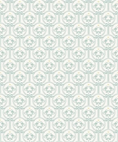 Vliestapete Vögel Herzen Ornamente Weiß Grün Gold Metallic JS3202