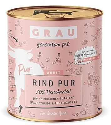 GRAU – das Original – Nassfutter für Hunde - Rind Pur, 6er Pack (6 x 800 g), Monoprotein, für Erwachsene Hunde