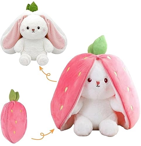 Yisscen Erdbeerhasen Kissen Plüschtier, Kuscheltier, Hasenplüschtier, Ostergeschenke, Kindergeburtstag Geschenk (Erdbeere 25cm)