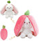 Yisscen Lapin Fraise Cache-Cache, Peluche Lapin Cache-Cache, Peluche Lapin, Peluche Lapin de Pâques farcie, Cadeaux de Pâques Cadeau d'anniversaire Enfant (Lapin Fraise 25cm)