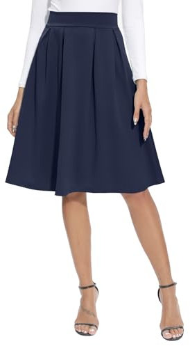 REORIA Damen Rock Faltenrock Klassischer Einfarbiger Plisseerock Knielanges Skirt Röcke Strickrock Tennisrock Marineblau M