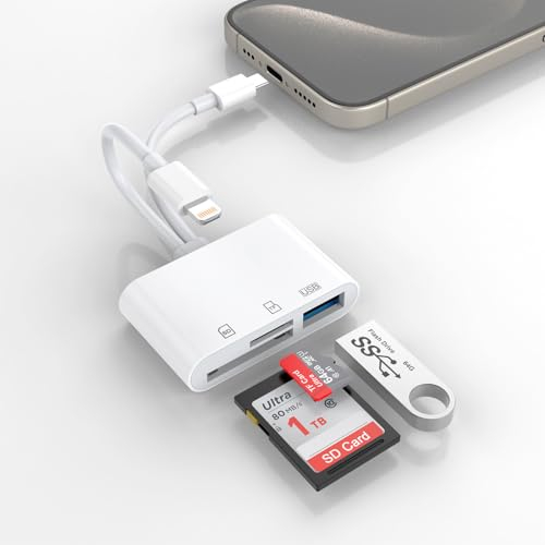 Lettore di schede SD 3 in 2 per iPhone 16 15, collegamento a SD TF Adattatore USB memoria Micro SDXC, Micro SDHC, SDXC, SDHC, SD, disco USB, fotocamera, mouse per iPhone 16/iPhone 15/iPad/MacBook