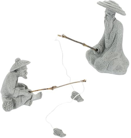POPETPOP 1 Set Fisherman Statue Bonsai Fisherman Figurine Fish Tank Decoration Hideout Japanese Asian Decorations Fishing Decor Chinese Decor Fishing Men Decor Elder Sandstone Mini Rockery