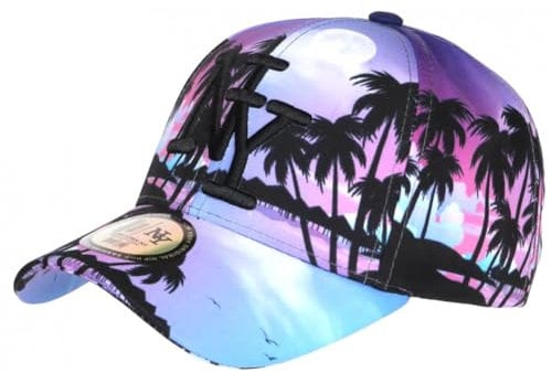 Casquette NY Bleue et Rose Tropicale Palmiers Sunset Baseball - Taille Unique - Bleu