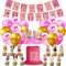 Prinzessin Geburtstag Deko Set, 44PCS Cartoon Thema Party Balloons Cake Dekoration, Banner Balloon Torte Flagge Für Rosa Geburtstag Deko