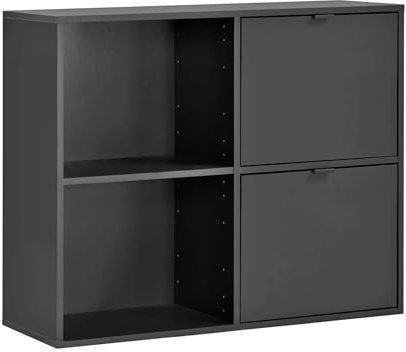 mokebo Aktenregal oder Raumteiler Regal in Schwarz 'Der Verstauer', Holzregal mit 2 Türen, Bücherregal oder Würfelregal fürs Büro, auch als Regal fürs Kinderzimmer in 88x75x35 (B/H/T in cm)