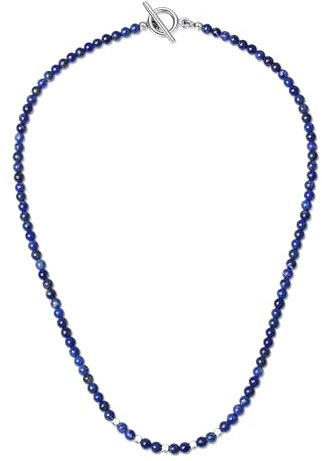 GAVU Perlenkette aus Lapislazuli mit T Bar Verschluss Natursteinperlen Kette für Damen und Herren 50cm